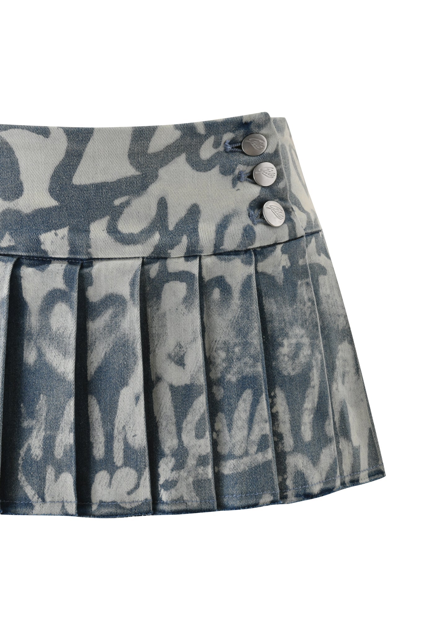 REMINI DISTRESSED DENIM SKORT - GRAFFITI LIGHT WASH