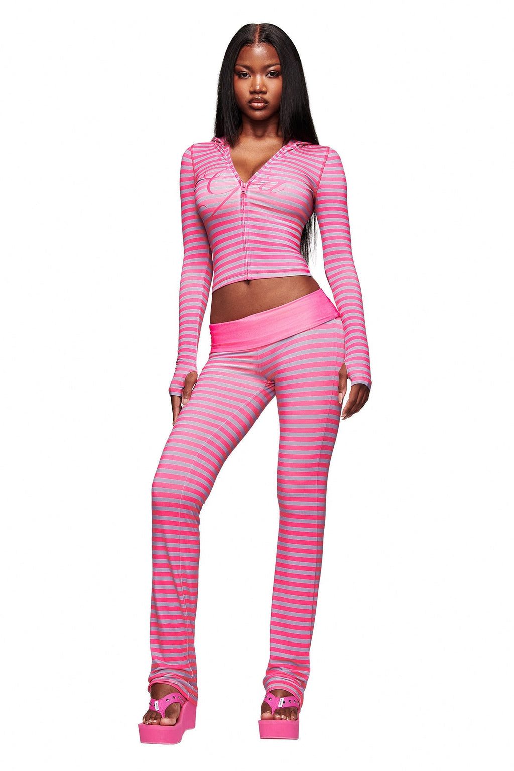 BLARE FOLDOVER TRACKPANT - HOT PINK STRIPE